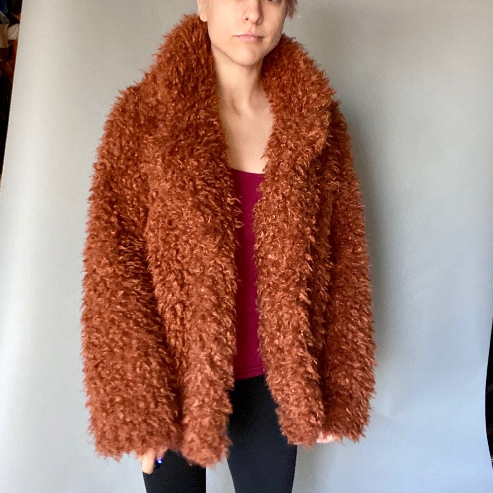 Cozy Brown Teddy Shearling Fuzzy Jacket Small
